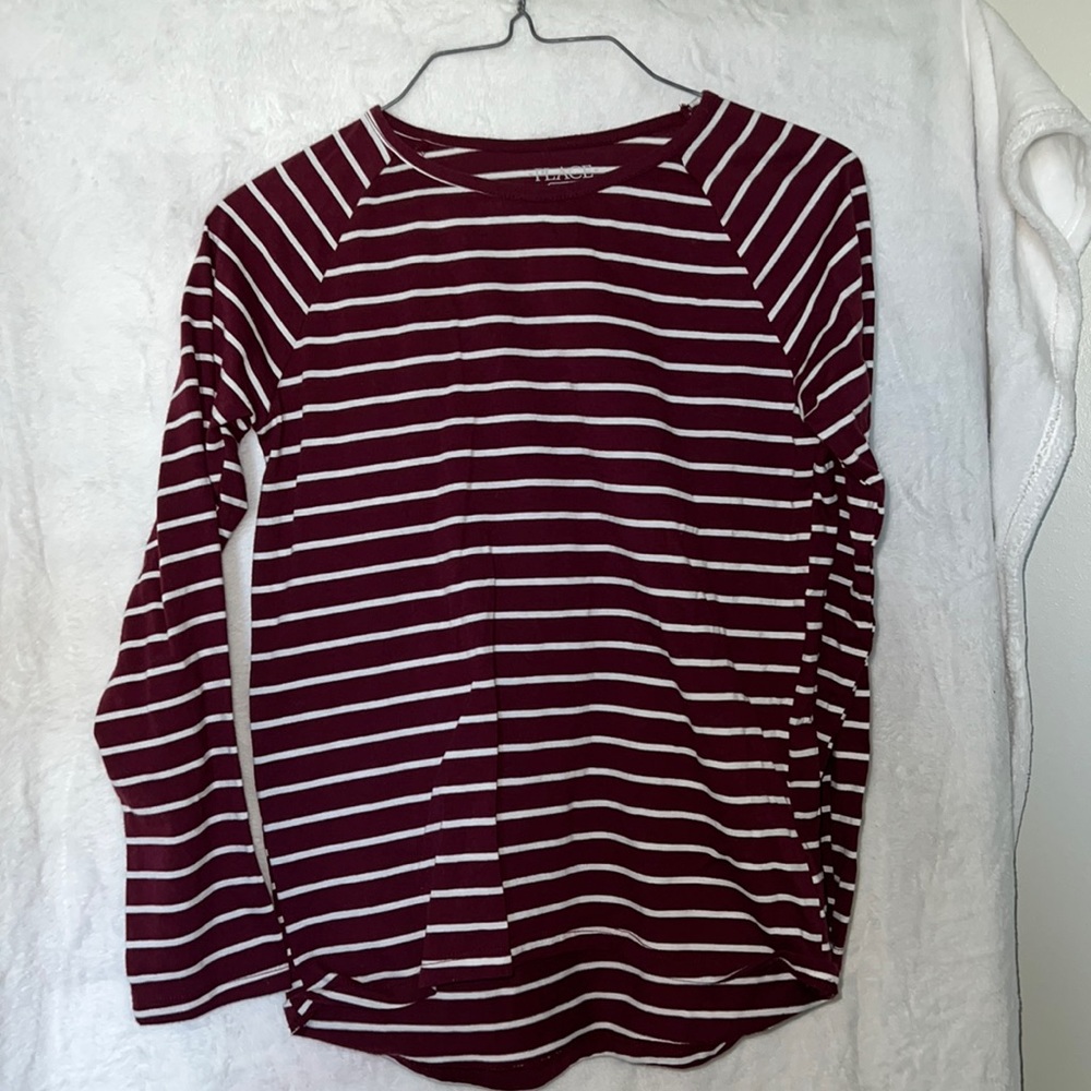 The Children’s Place Maroon and White Striped Long-sleeve